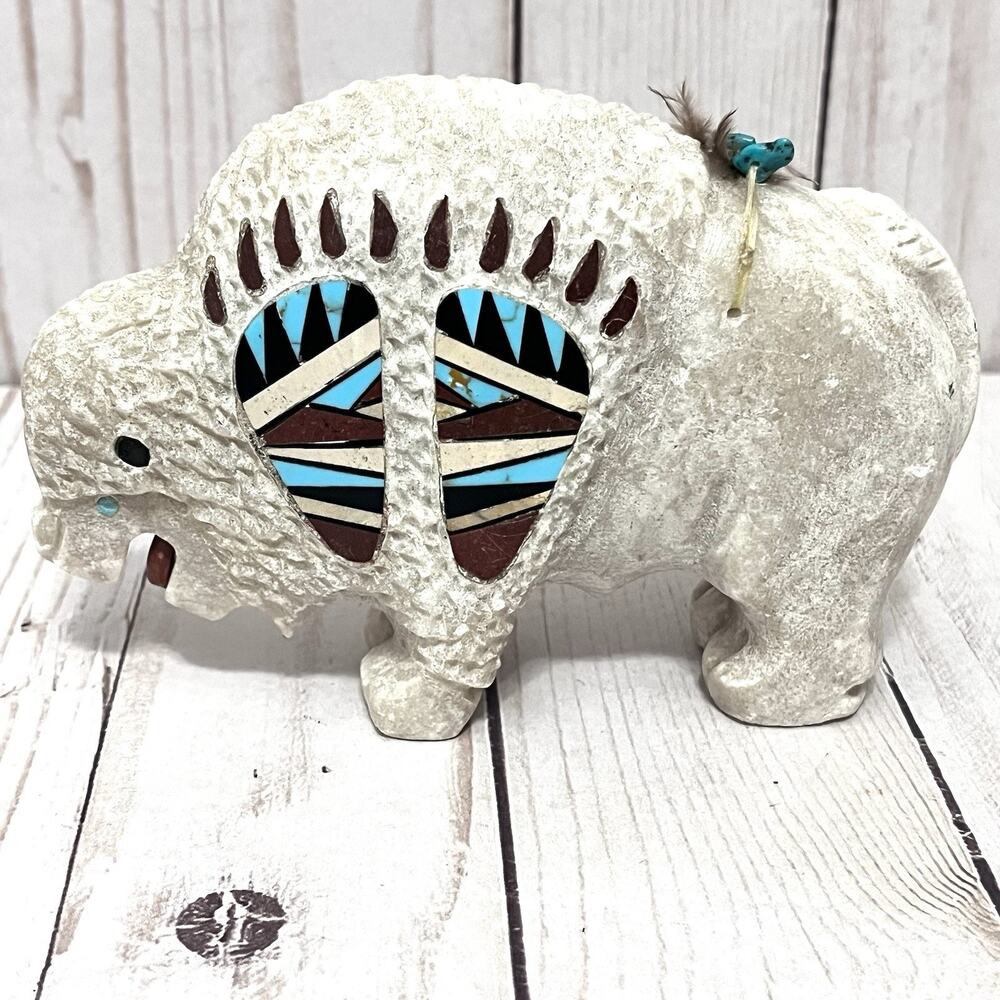 Navajo Native American Alabaster Bison Fetish by Benjamin Livingston Southwest